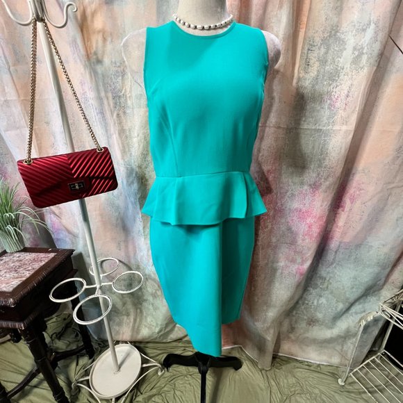 NEW 📌Loft Turquoise Wedding Guest - Semi-Formal Afternoon - Midi Peplum Dress - Picture 3 of 15